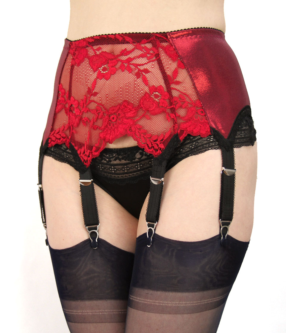 Classified Red Nylon/Lace Suspender Belt with colour coated metal suspender ends 