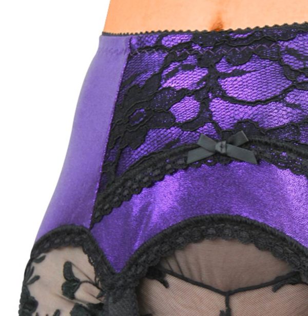 Shiny 6 Strap Suspender belt in Violette with black lace